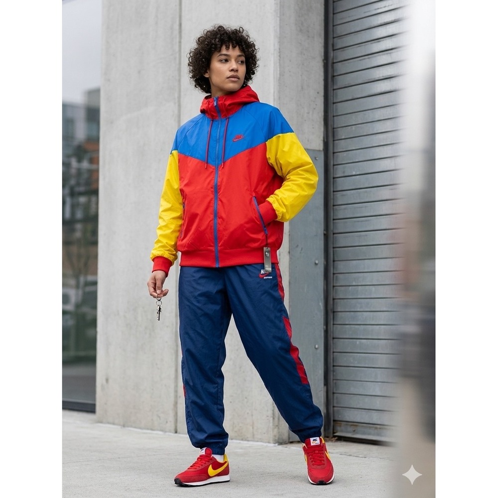 Nike Windrunner Mens XL Colorblock Windbreaker Jacket Red Blue Yellow Full Zip